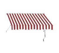 Toldo retráctil manual para patio con manivela, cubierta de aluminio resistente a los rayos UV (rojo y blanco, 1,5 m)