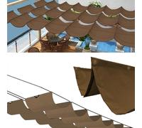 Toldo retráctil ondulado, impermeable, protección UV 95% para jardín y patio al aire libre, 1,5 x 7 m (ancho x largo) con ojales y cuerda, toldo de color café
