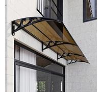 Toldo silencioso para puerta de entrada, patio, porche, protección UV, refugio para lluvia y nieve, se adapta a puertas y ventanas de 60/80/100 cm, soporte negro (80 x 360 cm, 31 x marrón)