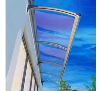 Toldo transparente para puerta con canalón de lluvia, clips de aluminio plateado para puerta delantera, balcón, ventana y ventana (100 x 290 cm)