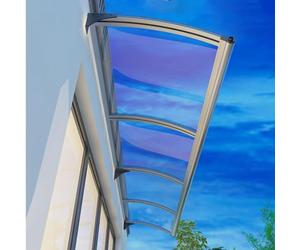 Toldo transparente para puerta con canalón de lluvia, clips de aluminio plateado para puerta delantera, balcón, ventana y ventana (100 x 290 cm)