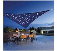Toldo triangular impermeable con luces LED, 95 % de bloqueo UV, color azul, 4 x 4 x 5,7 m, perfecto para patio y balcón, tela Oxford, protección solar