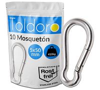 Toldoro® 10x Mosqueton de Acero Inoxidable 5x50mm / Mosqueton Grande para Columpio, Camping o Slacklines/Juego de Mosquetones