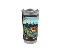 Toledo España Ciudad Retro Viaje Gráfico Vaso térmico de acero inoxidable de doble pared