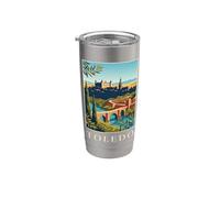 Toledo España Ciudad Retro Viaje Gráfico Vaso térmico de acero inoxidable de doble pared