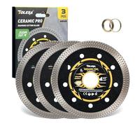 TOLESA Disco Diamantado 115 mm, Ultrafino para Azulejos, Cerámica, Mármol y Granito, Corte en Seco o Húmedo, Orificio 22,23 mm con Anillos Adaptadores 20 mm & 16 mm (Paquete de 3)