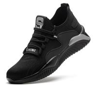 TOLHE Zapatos de Seguridad para Hombre Zapatos Hosteleria Antideslizantes Zapatos de Trabajo Hombre Calzado Seguridad Mujer Comodo Calzado Seguridad Deportivo Puntera de Acero Negro Gris 46EU