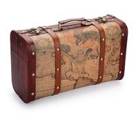 TOLIDA Caja vintage de madera, cuero, maleta de equipaje con asa 38 x 23 x 14 cm, cofre del tesoro multifuncional, maleta para adorno, regalos de dinero, viajes, fotografía, cumpleaños, bodas,