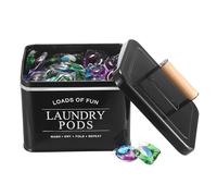 TOLIDA Contenedor de metal para lavandería con tapa, caja de almacenamiento cuadrada negra para cápsulas de lavandería, soporte de cápsulas de detergente para lavandería, contenedor de almacenamiento