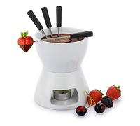 TOLIDA Juego de Fondue de Chocolate Fundidor de Queso de Blanco Figura 8 con 4 Tenedores 400ML Mini Calentador de Cerámica para Chocolate Queso Helado Mantequilla Velas