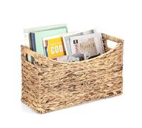 TOLIDA Revistero estable de jacinto de agua, cesta de almacenamiento tejida, soporte para archivos con asa, cesta de mimbre para libros, revistas, papeles como regalo, decoración 43 x 16 x 25 cm