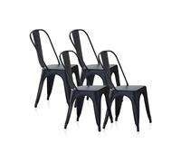 Tolix, Pack de 4 Sillas, Silla Comedor, Cocina o Salon, Contract, Acabado en Negro Mate, Medidas: 45 cm (Ancho) x 45 cm (Fondo) x 85 cm (Alto)