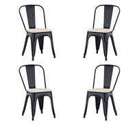 Tolix, Pack de 4 Sillas, Silla Comedor, Cocina o Salon, Contract, Acabado en Negro y Roble, Medidas: 45 cm (Ancho) x 45 cm (Fondo) x 85 cm (Alto)