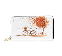 TOLKAT Botella Seashell Starfish Faro unisex con cremallera de cuero de microfibra larga moda minimalista gran capacidad cartera de mano, Árbol de Otoño con Bicicleta Vieja, Talla única