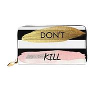 TOLKAT Cartera unisex con diseño de tocino con cremallera de cuero de microfibra larga a la moda minimalista de gran capacidad, Stripe Don't Kill My Vibe, Talla única