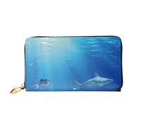 TOLKAT Colorida jirafa fans amantes unisex con cremallera de cuero de microfibra larga moda minimalista gran capacidad cartera de mano, Tiburón de tortuga de peces tropicales océanos, Talla única