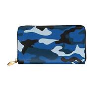 TOLKAT Island Of Cuba - Cartera unisex con cremallera de cuero de microfibra larga a la moda minimalista de gran capacidad, Camuflado azul, Talla única
