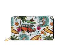 TOLKAT Island Of Cuba - Cartera unisex con cremallera de cuero de microfibra larga a la moda minimalista de gran capacidad, surfista hawaiano en ondulado, Talla única
