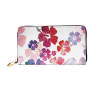TOLKAT Island Of Cuba - Cartera unisex con cremallera de cuero de microfibra larga a la moda minimalista de gran capacidad, Impresión de flores hawaianas, Talla única