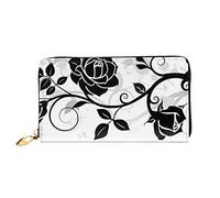 TOLKAT Island Of Cuba - Cartera unisex con cremallera de cuero de microfibra larga a la moda minimalista de gran capacidad, Rosa floral con hojas primavera, Talla única