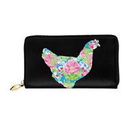 TOLKAT Lodge Bear Deer Fish - Cartera de mano unisex con cremallera de piel de microfibra larga a la moda minimalista de gran capacidad, Flor Corazón Pollo, Talla única