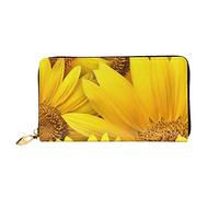 TOLKAT Music Notes - Cartera unisex con cremallera de piel de microfibra larga y minimalista, gran capacidad, Girasoles Flores Amarillas, Talla única