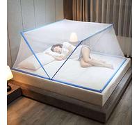 Tollas de cama de doble cama de mosquito sin fondo plegable, tiendas de cama de colgante plegable anti-mosquito portátil para camas para bebé individuales a tamaño king-Azul_L190xw135xh80cm