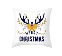 Tolldek 1 fundas de cojín decorativas, Merry Christmas con cuernos de arco, funda de cojín decorativa, poliéster con cremallera para sofá, sala de estar, dormitorio, azul marino, dorado, 50 x 50 cm