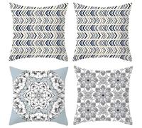 Tolldek 4 fundas de almohada, diseño de mandalas, flores, decoración para salón, suave, lavable, decoración para sofá, salón, dormitorio, balcón, color blanco antracita, 50 x 50 cm