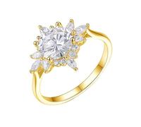 Tolldek 9K/14K/18K Oro blanco banda de boda joyas auténticas flores anillos de amistad con moissanita, par de anillos de oro blanco Au 375/585/750, talla 47-65, Oro amarillo de 9 quilates (375