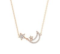 Tolldek 9K/14K/18K Rose Gold Damen Ketten Echtschmuck Anhänger Damenkette Mond Stern mit Moissanit Rundschliff Weiß, Rosegold Au375/585/750 Frauen Halskette 40+5, Oro rosa de 14 quilates, Moissanita