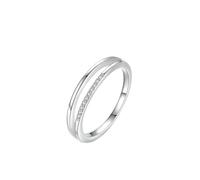 Tolldek Alianzas de boda de oro blanco Au 375/585/750, línea de doble capa, anillo de compromiso con diamantes, oro auténtico, 9 K/14 K/18 K, oro blanco, talla 47-65