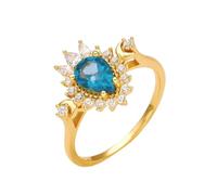 Tolldek Alianzas de boda de oro de 9 K/14 K/18 K, joyas auténticas con gotas de topacio azul, flores, talla 47-65, Oro amarillo de 9 quilates (375), Topacio Moissanita