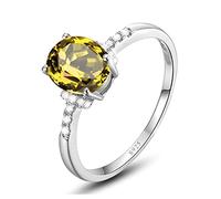 Tolldek Alianzas de boda S925 de plata de ley 925 ovalada con circonitas amarillas, banda de boda de plata 925, anillo de boda, anillo de compromiso para mujer, joyas de plata auténtica, talla 47-65