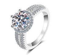 Tolldek Alianzas de oro blanco de 14/18 quilates, anillos clásicos para parejas con diamante de laboratorio de corte redondo de 3 quilates, VVS1, oro Au750/Au585, anillo de compromiso para mujer
