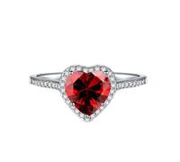 Tolldek Alianzas de oro blanco de 9 K/14 K, joyas de oro auténtico, anillo de boda con corazón Au 375/585, oro blanco con laboratorio, color rojo rubí, talla 47-62, Oro blanco 375 de 9 quilates,