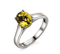 Tolldek Alianzas de plata de ley 925, plata de ley 925, anillo de boda con circonita ovalada amarilla, anillo de mujer, anillo de boda, anillo de banda auténtica, talla 47 - 65, Plata de ley, Zirconia