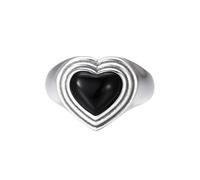 Tolldek Alianzas de plata de ley S925 para hombre, corazón con ónix, Plata de ley, Ónix