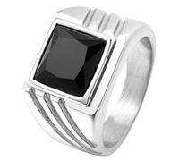 Tolldek Anillo de acero inoxidable de 13 mm para hombre, anillos de boda clásicos, punk rock, plata, acero inoxidable, Circonia cúbica