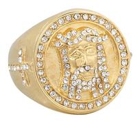 Tolldek Anillo de acero inoxidable de 24 mm para hombre, Jesús Cruz, anillos de boda para parejas, punk rock, oro, acero inoxidable, Circonia cúbica