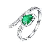 Tolldek Anillo de boda clásico de oro blanco 750 de 18 quilates, con corte de gota, 0,85 ct, verde esmeralda, oro Au750, anillo de solicitud de diamante auténtico, sin alergias, Oro blanco de 18