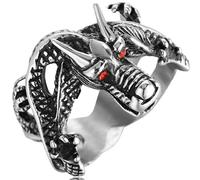 Tolldek Anillo de boda de acero inoxidable de 19 mm, para hombre, dragón, punk rock, plata, acero inoxidable, Circonia cúbica