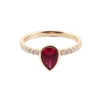 Tolldek Anillo de boda de oro amarillo de 9 quilates, anillo de boda clásico eterno con filo de gota de 1 ct, diseño de laboratorio, color rojo rubí, Au 375, sin alergias, talla 56 (17,8)