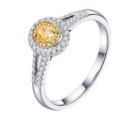 Tolldek Anillo de boda de oro blanco 750, anillo de boda clásico con corte ovalado de 0,25 ct, diamante amarillo claro, anillos de banda de 18 quilates, sin alergias, Oro blanco de 18 quilates