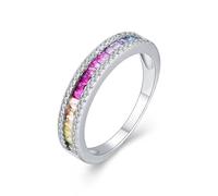 Tolldek Anillo de boda de oro blanco de 9 K/14 K/18 K, joyas auténticas, anillos de pareja de media eternidad con zafiro, anillo solitario Au 375/585/750, oro blanco, talla 47-65, Oro blanco 585 de 14