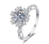 Tolldek Anillo de boda de oro real de 9 quilates, oro blanco de 9 quilates, con diseño de copo de nieve de diamante, anillo de compromiso, talla 47-65, Oro blanco 375 de 9 quilates, Laboratorio Creado
