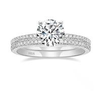 Tolldek Anillo de boda de plata de ley 925, anillo de media eternidad, 4 garras, anillo de promesa con circonitas blancas, resistente al agua, talla 47-62, Plata de ley, Circonita cúbica
