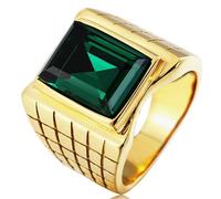 Tolldek Anillo de compromiso de acero inoxidable para hombre, 19 mm, clásico, para parejas, punk rock, color verde, Acero inoxidable, Zirconia cúbica