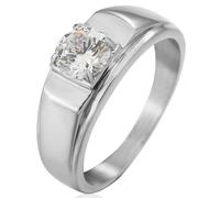 Tolldek Anillo de compromiso de acero inoxidable para hombre, 8 mm, 4 puentes, engaste de garra, anillo solitario, anillo de pareja, banda de boda, punk rock, plata, acero inoxidable, Circonia cúbica