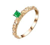 Tolldek Anillo de compromiso de oro amarillo 750, joyas auténticas, anillos para parejas con corte cuadrado de 0,14 quilates, verde esmeralda, oro de 18 quilates, banda de boda con diamantes